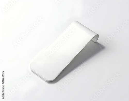 Minimalist 3D rendered white money clip isolated on a clean white background