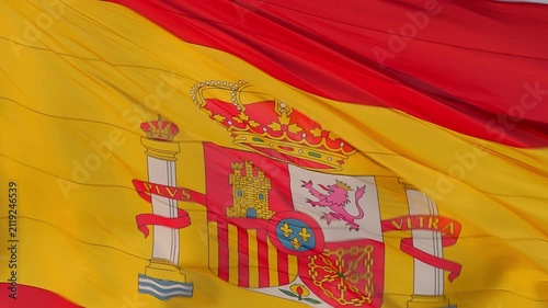 Spanish flag waving in the wind close up