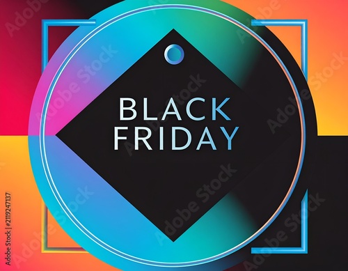 Black Friday Sale Banner with Abstract Geometric Shapes and Gradient Colors
