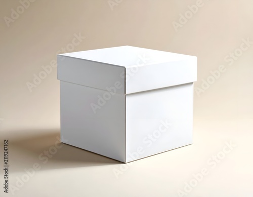 White Square Gift Box Mockup Isolated on a Minimalist Beige Background