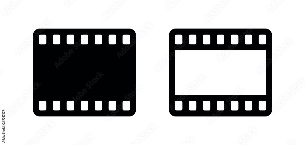 Fototapeta premium Film strip icon, movie, video, and cinematic content symbol. Represents entertainment, media production, and visual arts.