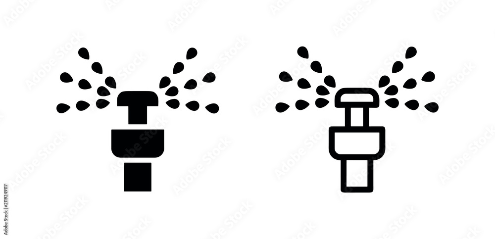 Fototapeta premium Water sprinkler icon showing irrigation system for garden, agriculture, lawn watering, or plant care