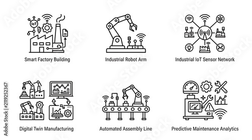 Industry 4.0 and Smart Factory Automation Icon Set