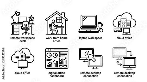 Remote Work and Digital Office Line Icon Set