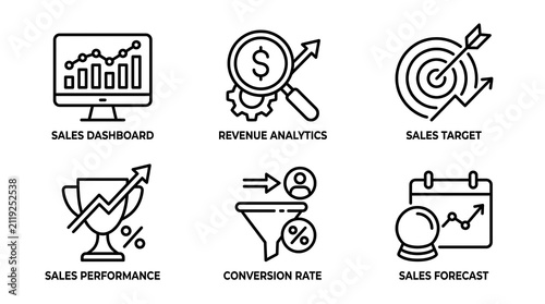 Sales and Revenue Business Icon Set Line Art