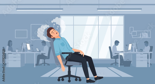 Office Worker Exhaustion: An Illustrated Depiction of Workplace Weariness and Mental Fatigue