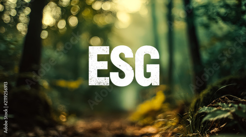 ESG Text Floating Over Blurred Forest Background