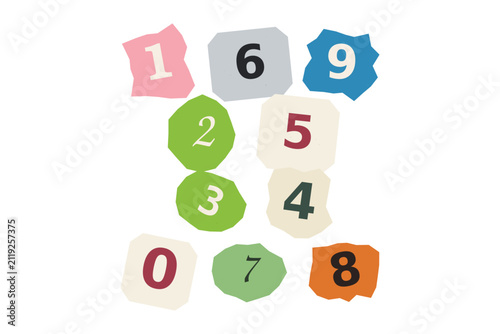 Set of numbers as colorful paper cutout collage