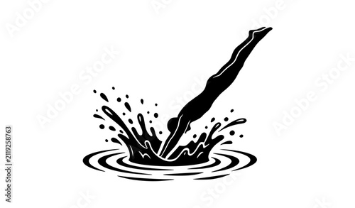 Dynamic headfirst dive silhouette with dramatic splash vector illustration