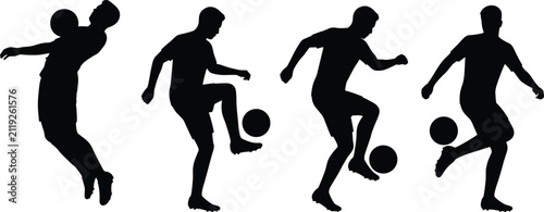 Foto Set of dynamic soccer player silhouettes showcasing ball juggling, tricks, and f