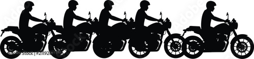 Foto Motorcycle riders silhouettes vector set featuring men riding classic motorbikes