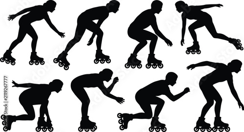 Foto Inline skaters silhouettes vector set featuring roller blading athletes racing s