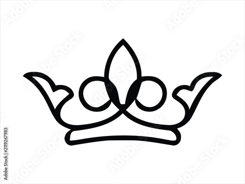 Photography A minimalist black and white line art illustration of a royal crown icon featuri