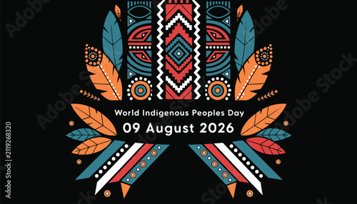 World indigenous peoples day celebration design with traditional patterns