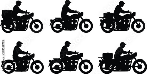Bild auf Leinwand Motorcycle riders silhouettes vector set featuring vintage classic motorbikes co