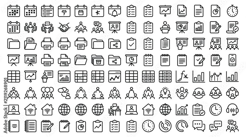Obraz premium Collection Of Line Icons Representing Business Communication And Time Management