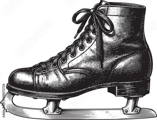 Ice skate boot drawing vintage engraved style illustration isolated on transparent background winter sports equipment footwear classic skate blade hockey leisure activity black white art.