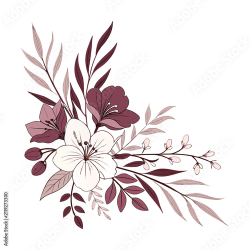 Abstract Floral Background with Pink Flowers and Leaves Vector Illustration Pattern for Nature Spring Decoration, Vintage Botanical Design Wallpaper and Ornamental Blossom Art Element