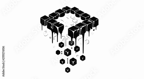 Abstract formation of melting cubes, symbolizing data loss or decay