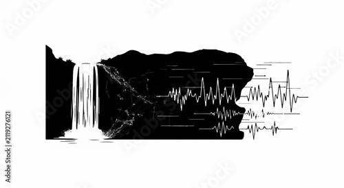 Abstract visual merging natural landscape with sound waves