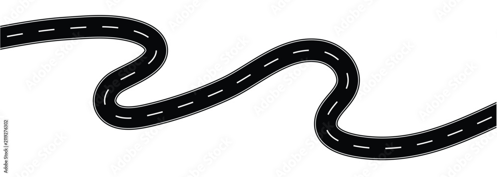 Fototapeta premium Horizontal asphalt road template. Winding road vector illustration. Seamless highway marking Isolated on background.