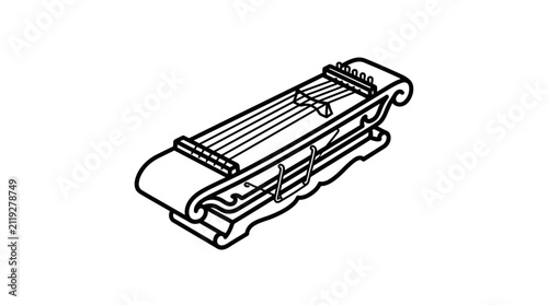 Quadro su tela Isometric zither string instrument line art drawing.