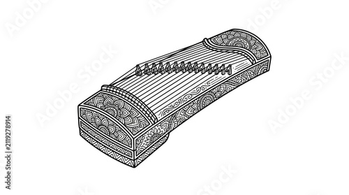 Quadro su tela Ornate traditional Chinese guzheng zither line art illustration.