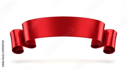 A decorative red ribbon banner isolated on a white background for festive designs and holiday labels