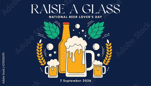Obraz na plátně National beer lovers day celebration poster with beer mug and bottle