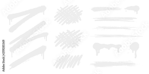 Quadro su tela Graffiti splash and brush strokes rendered in a minimalistic white palette, these versatile graphic elements offer a raw, artistic flair for any creative project