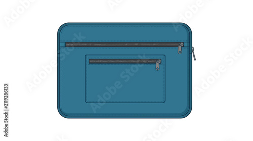 Blue zippered pouch with front pocket vector illustration