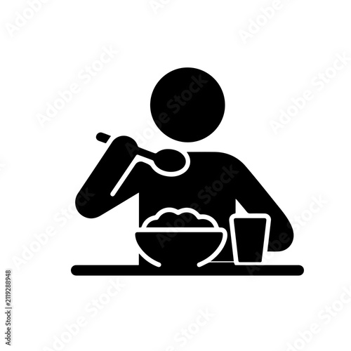 Person Eating Meal Icon – Dining, Food, Restaurant, Lunch, Breakfast Solid Black Vector