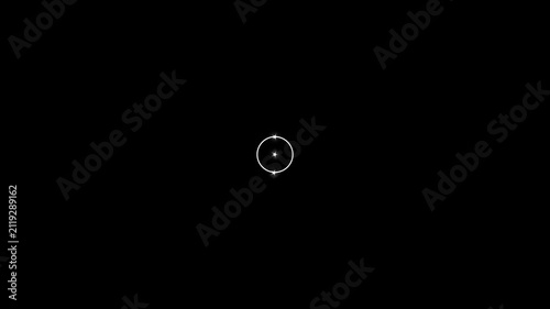 Futuristic abstract glowing circular light animation with white sparkle particle rings, seamless geometric motion graphics black background, elegant digital visual loop for creative projects in 4k