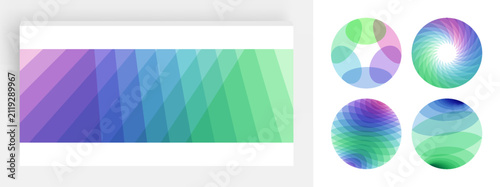 Set of spheres. Abstract wavy background with dynamic effect. Modern screen design for mobile app and web. Vector illustration made of various overlapping elements.