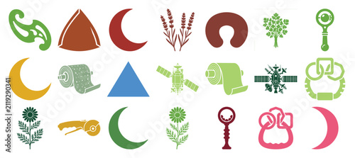 Canvastavla Set of colorful nature icon symbols in various shapes including trees moon leave