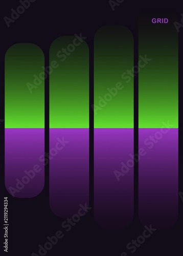 Abstract green and purple vertical gradient bars on black