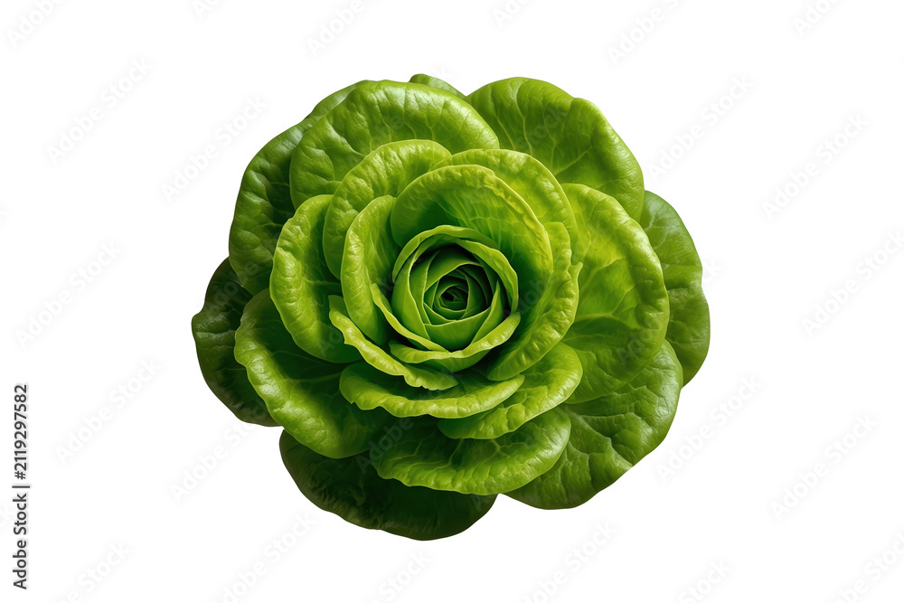 Fototapeta premium Compact fresh lettuce rosette with layered leaves