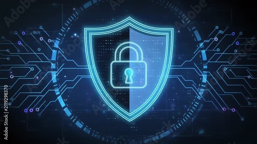 Digital Cybersecurity Shield and Padlock Icon Background