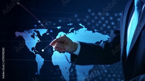 Businessman analyst working with digital finance business data graph showing technology of investment strategy for perceptive financial business decision. Digital economic analysis technology concept.