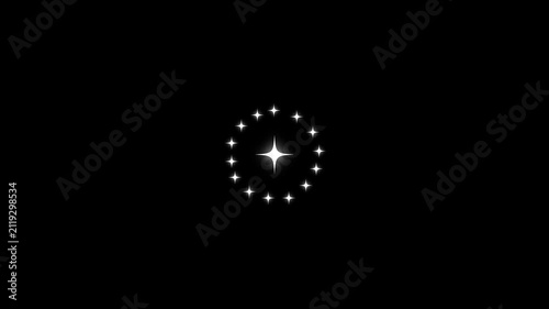 Glowing white cartoon twinkle star animation on transparent black screen, flat vector doodles with sparkling blinking shine effect, festive overlay in 4k
