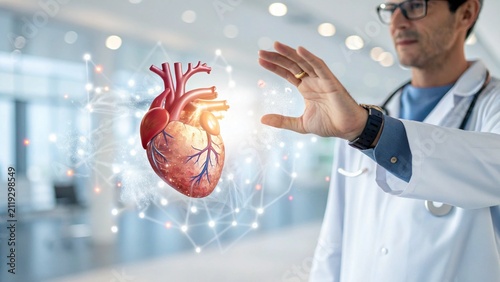 Cardiologist Pointing at Heart Valve Hologram with Blood Flow