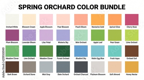 Spring orchard color palette bundle for artistic design projects with collection