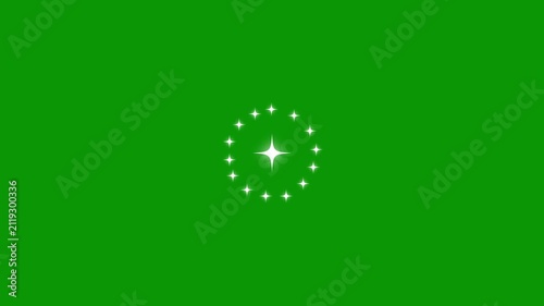 Glowing white cartoon twinkle star animation on transparent green screen, flat vector doodles with sparkling blinking shine effect, festive overlay in 4k