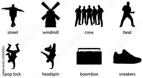фотографія Urban Dance Silhouettes: Street Beat, Pop Lock, Headspin, Crew, Boombox, Sneaker