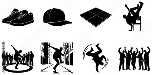 Foto Urban Breakdance Icons, Hip Hop Style Elements, Street Dance Graphics, Silhouett