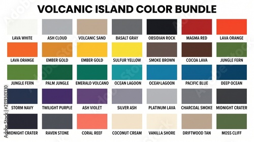 Volcanic island nature inspired color palette for graphic design with volcanic