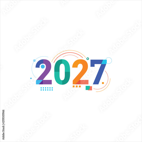 Abstract 2027 number with colorful geometric shapes and circles in a modern design Isolated on white background