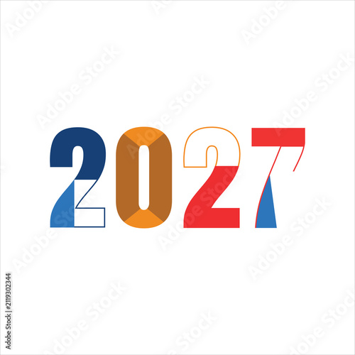 Year 2027 typography with colorful geometric segments during bright studio lighting concept Isolated on white background