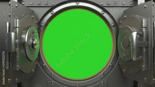 Metallic Bank Vault Door Opening on Green Screen