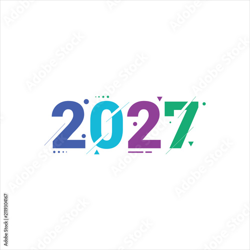 Modern 2027 graphic with geometric shapes and colorful abstract elements isolated on white background